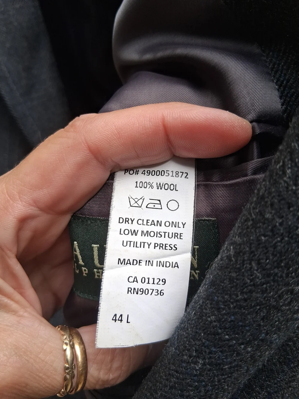 Ralph Lauren Men's 44 Long Gray Windowpane Blazer Jacket Wool Sport Coat